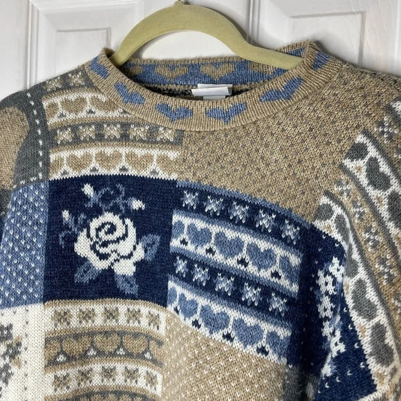 Ship n’ shore M Vintage 80’s tunic sweater rose heart argyle pullover‎ - Picture 4 of 8